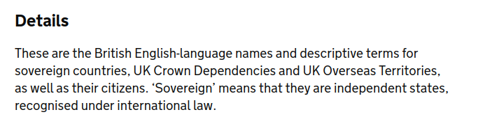 FCDO excerpt stating that sovereign means independent states recognised under international law;